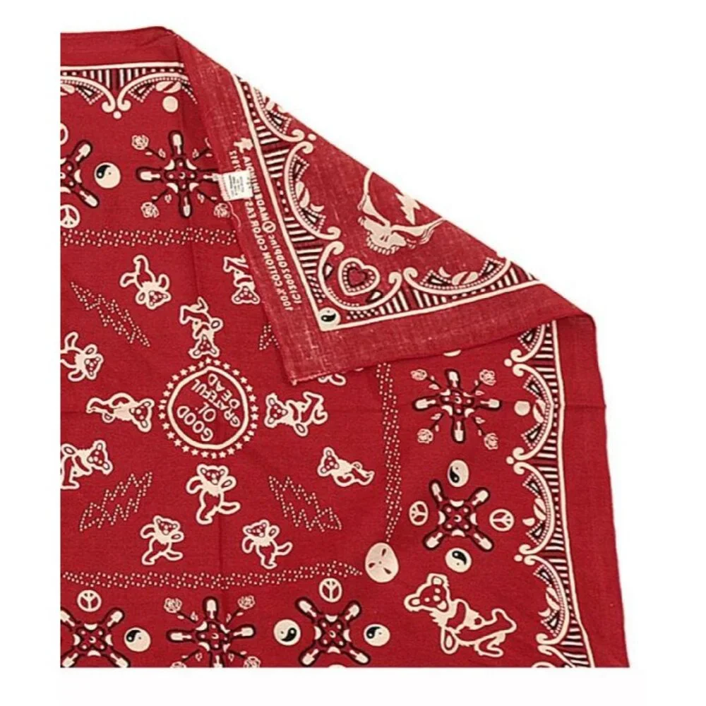 New Red Bear Skull Grateful Dead Bandana Hippie Headband Tour NWT Peace Yin Yang - Picture 2 of 4